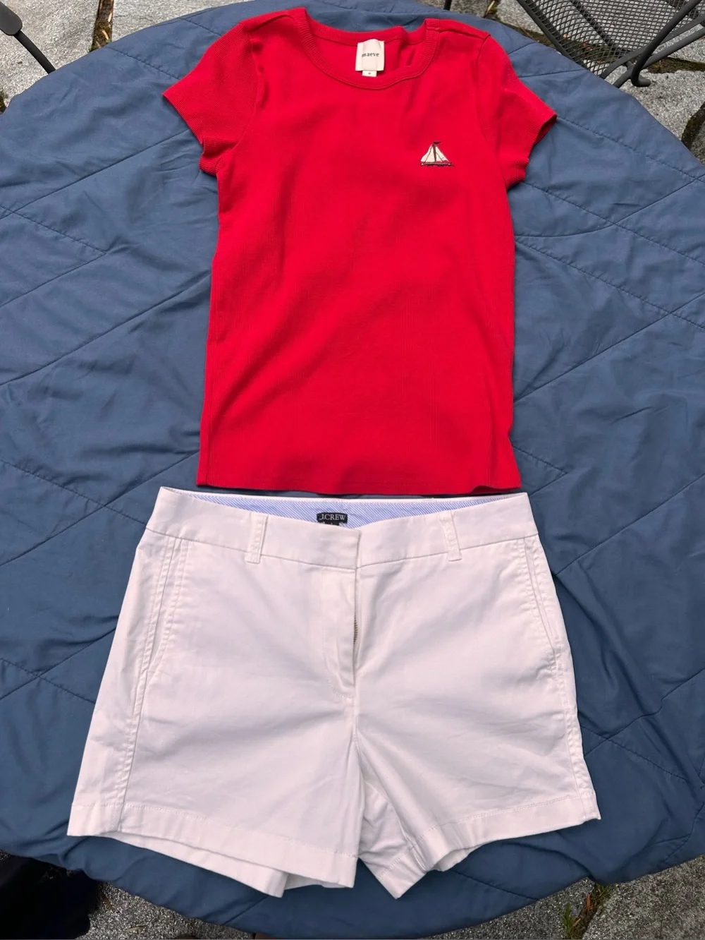 J. Crew White Casual Shorts with Blue Pinstripe Waistband